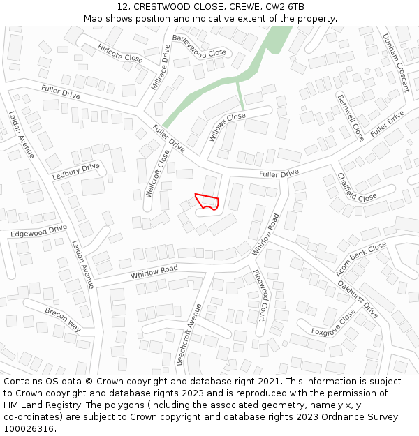 12, CRESTWOOD CLOSE, CREWE, CW2 6TB: Location map and indicative extent of plot