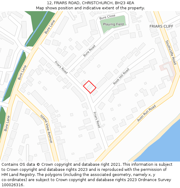 12, FRIARS ROAD, CHRISTCHURCH, BH23 4EA: Location map and indicative extent of plot