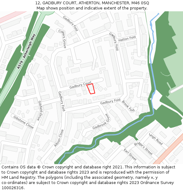 12, GADBURY COURT, ATHERTON, MANCHESTER, M46 0SQ: Location map and indicative extent of plot