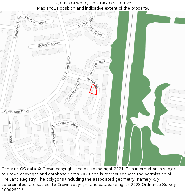 12, GIRTON WALK, DARLINGTON, DL1 2YF: Location map and indicative extent of plot