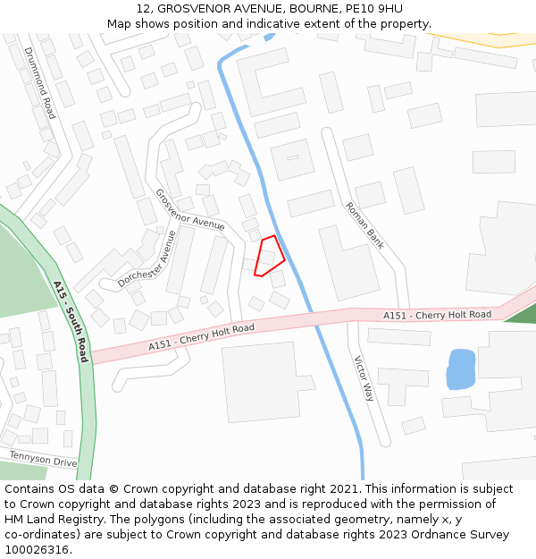 12, GROSVENOR AVENUE, BOURNE, PE10 9HU: Location map and indicative extent of plot