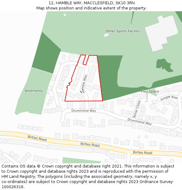 12, HAMBLE WAY, MACCLESFIELD, SK10 3RN: Location map and indicative extent of plot