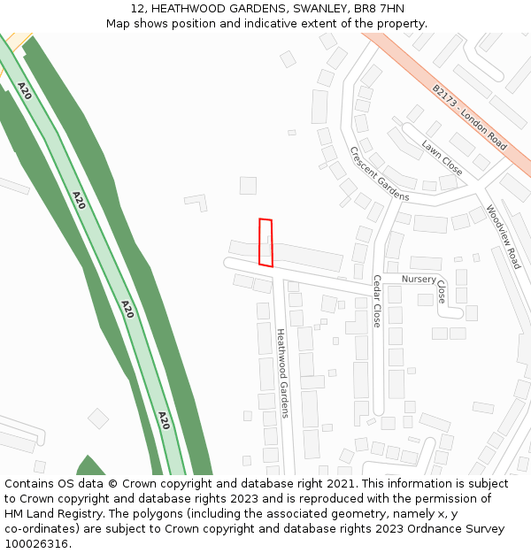 12, HEATHWOOD GARDENS, SWANLEY, BR8 7HN: Location map and indicative extent of plot