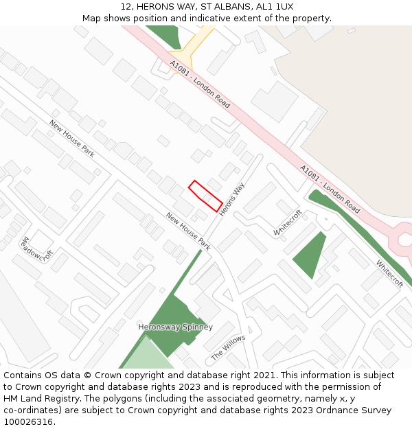 12, HERONS WAY, ST ALBANS, AL1 1UX: Location map and indicative extent of plot