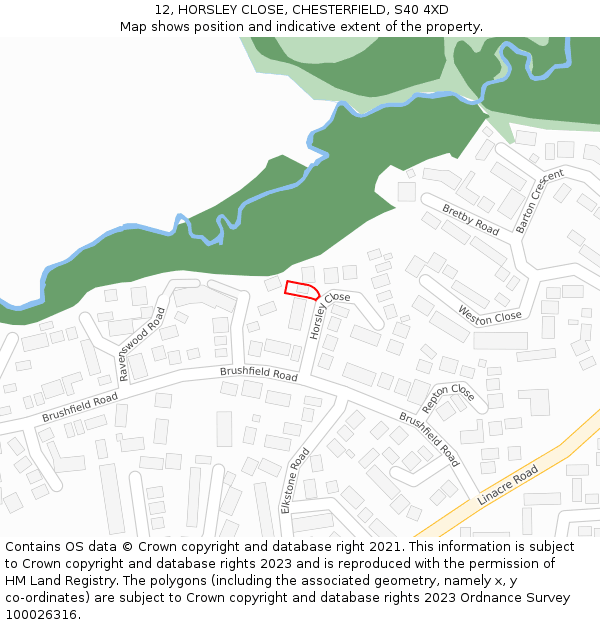 12, HORSLEY CLOSE, CHESTERFIELD, S40 4XD: Location map and indicative extent of plot