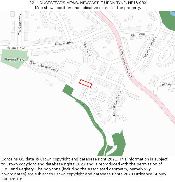 12, HOUSESTEADS MEWS, NEWCASTLE UPON TYNE, NE15 9BX: Location map and indicative extent of plot