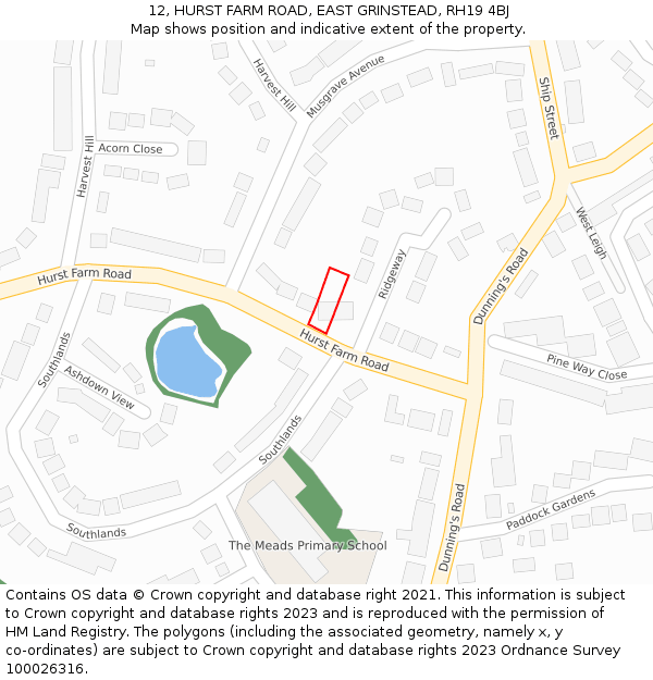 12, HURST FARM ROAD, EAST GRINSTEAD, RH19 4BJ: Location map and indicative extent of plot