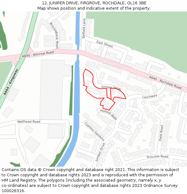 12, JUNIPER DRIVE, FIRGROVE, ROCHDALE, OL16 3BE: Location map and indicative extent of plot