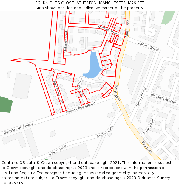 12, KNIGHTS CLOSE, ATHERTON, MANCHESTER, M46 0TE: Location map and indicative extent of plot