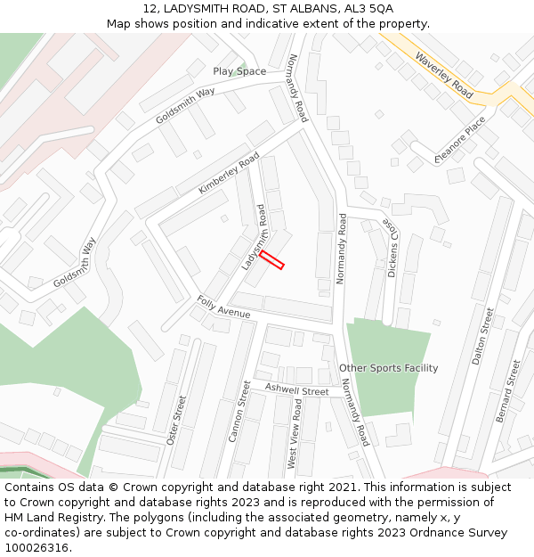 12, LADYSMITH ROAD, ST ALBANS, AL3 5QA: Location map and indicative extent of plot