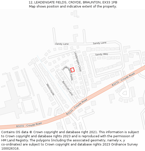12, LEADENGATE FIELDS, CROYDE, BRAUNTON, EX33 1PB: Location map and indicative extent of plot