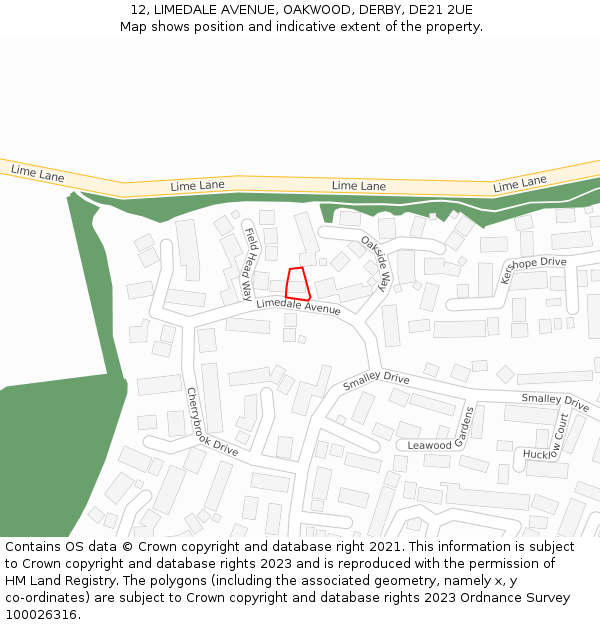 12, LIMEDALE AVENUE, OAKWOOD, DERBY, DE21 2UE: Location map and indicative extent of plot