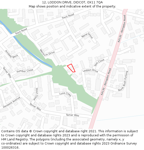 12, LODDON DRIVE, DIDCOT, OX11 7QA: Location map and indicative extent of plot