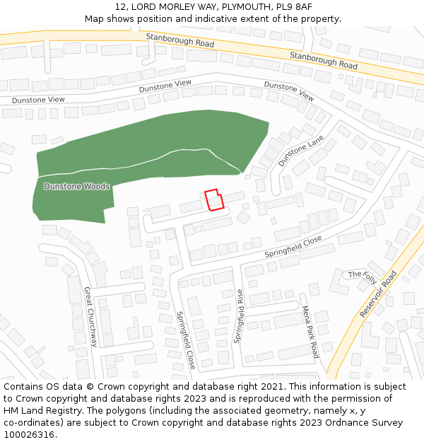 12, LORD MORLEY WAY, PLYMOUTH, PL9 8AF: Location map and indicative extent of plot