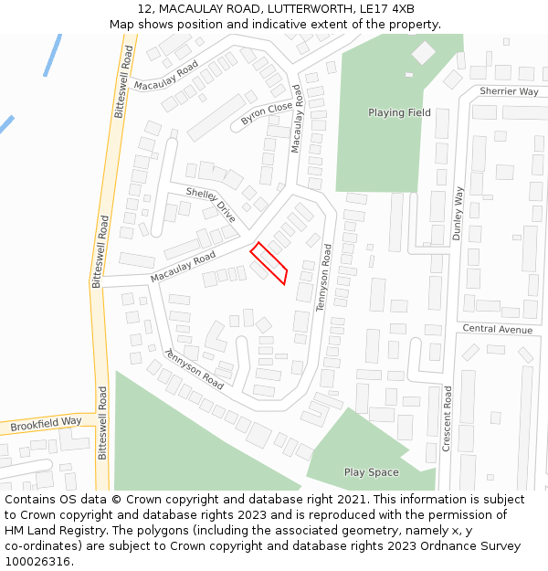 12, MACAULAY ROAD, LUTTERWORTH, LE17 4XB: Location map and indicative extent of plot