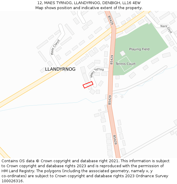 12, MAES TYRNOG, LLANDYRNOG, DENBIGH, LL16 4EW: Location map and indicative extent of plot