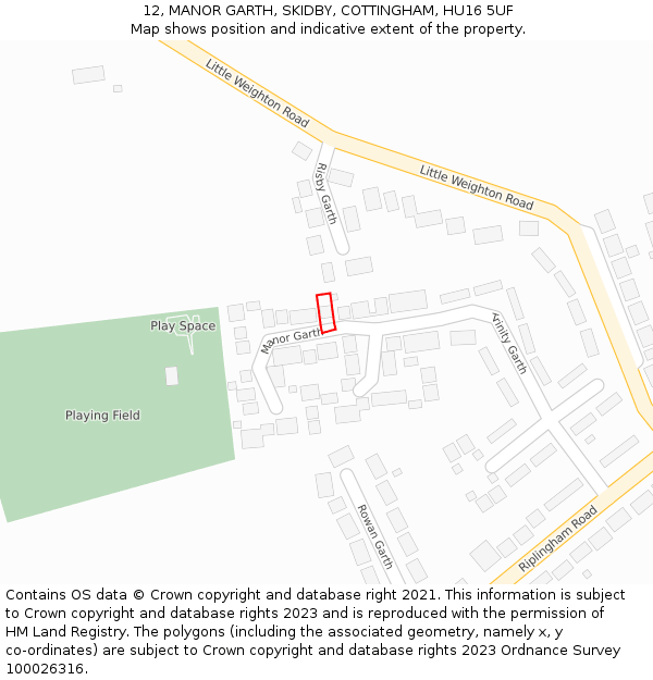 12, MANOR GARTH, SKIDBY, COTTINGHAM, HU16 5UF: Location map and indicative extent of plot