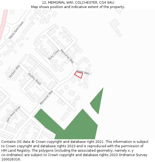 12, MEMORIAL WAY, COLCHESTER, CO4 9AU: Location map and indicative extent of plot