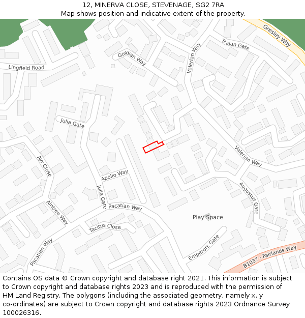 12, MINERVA CLOSE, STEVENAGE, SG2 7RA: Location map and indicative extent of plot