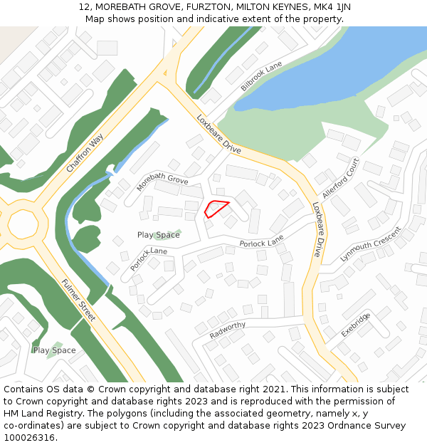 12, MOREBATH GROVE, FURZTON, MILTON KEYNES, MK4 1JN: Location map and indicative extent of plot
