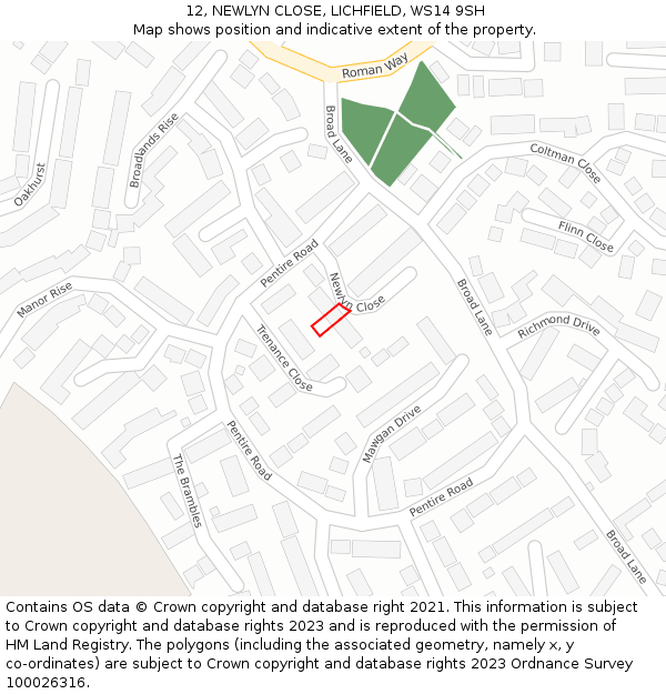 12, NEWLYN CLOSE, LICHFIELD, WS14 9SH: Location map and indicative extent of plot