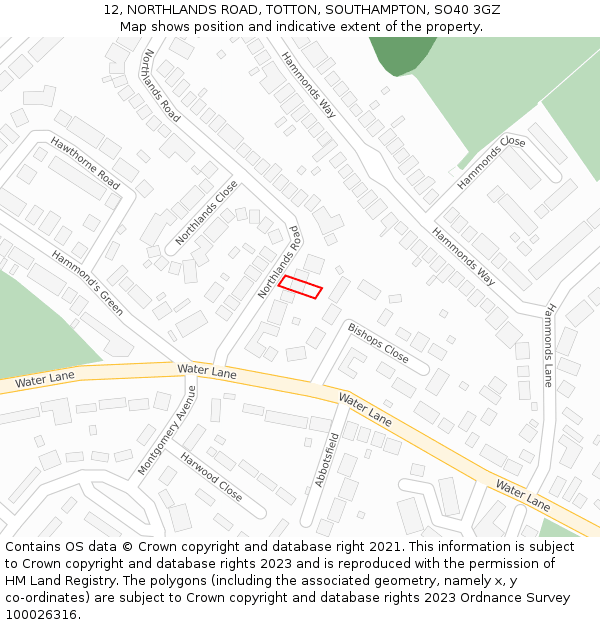 12, NORTHLANDS ROAD, TOTTON, SOUTHAMPTON, SO40 3GZ: Location map and indicative extent of plot