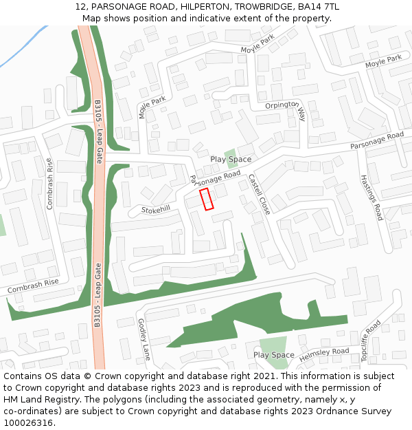 12, PARSONAGE ROAD, HILPERTON, TROWBRIDGE, BA14 7TL: Location map and indicative extent of plot