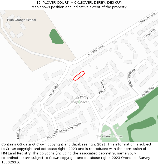 12, PLOVER COURT, MICKLEOVER, DERBY, DE3 0UN: Location map and indicative extent of plot