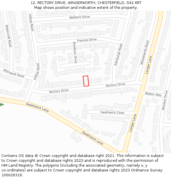 12, RECTORY DRIVE, WINGERWORTH, CHESTERFIELD, S42 6RT: Location map and indicative extent of plot