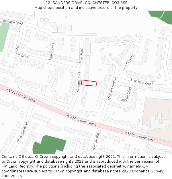 12, SANDERS DRIVE, COLCHESTER, CO3 3SE: Location map and indicative extent of plot