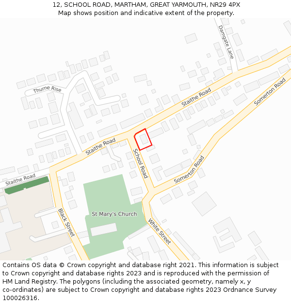 12, SCHOOL ROAD, MARTHAM, GREAT YARMOUTH, NR29 4PX: Location map and indicative extent of plot