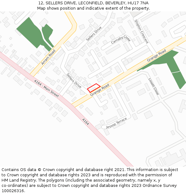 12, SELLERS DRIVE, LECONFIELD, BEVERLEY, HU17 7NA: Location map and indicative extent of plot