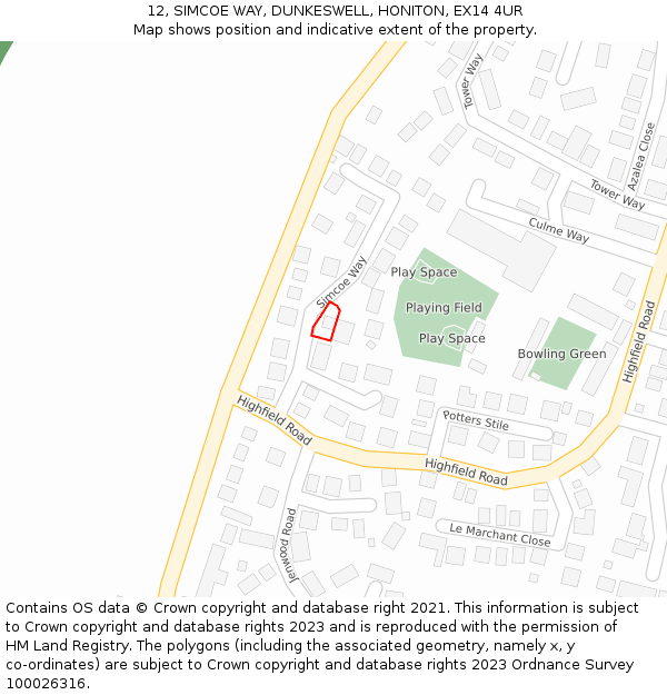 12, SIMCOE WAY, DUNKESWELL, HONITON, EX14 4UR: Location map and indicative extent of plot