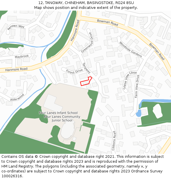 12, TANGWAY, CHINEHAM, BASINGSTOKE, RG24 8SU: Location map and indicative extent of plot