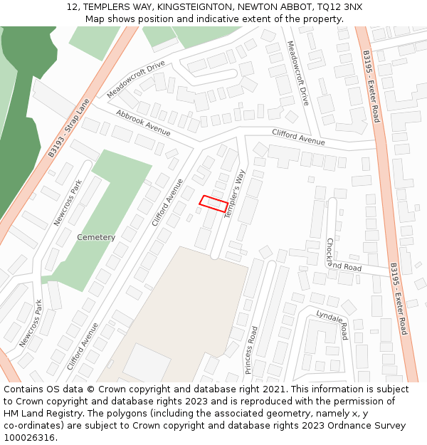 12, TEMPLERS WAY, KINGSTEIGNTON, NEWTON ABBOT, TQ12 3NX: Location map and indicative extent of plot