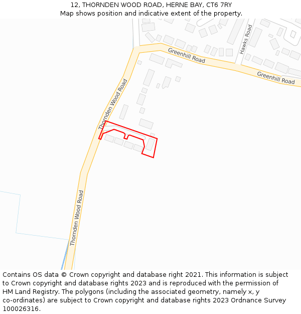 12, THORNDEN WOOD ROAD, HERNE BAY, CT6 7RY: Location map and indicative extent of plot