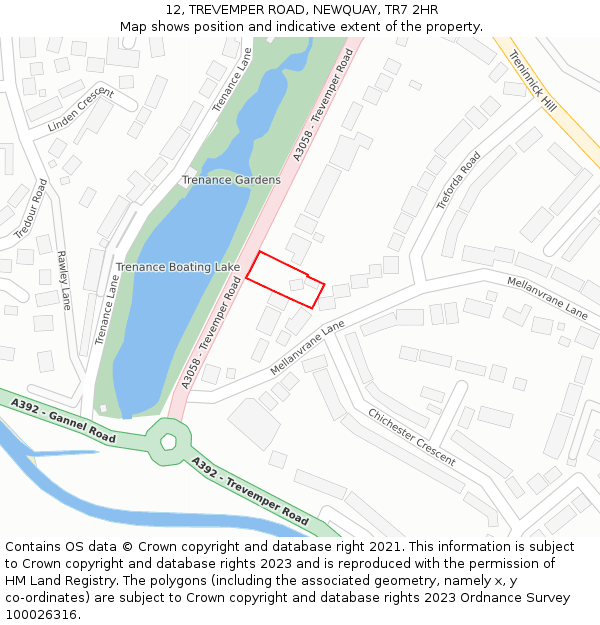 12, TREVEMPER ROAD, NEWQUAY, TR7 2HR: Location map and indicative extent of plot