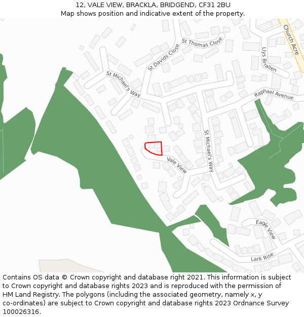 12, VALE VIEW, BRACKLA, BRIDGEND, CF31 2BU: Location map and indicative extent of plot