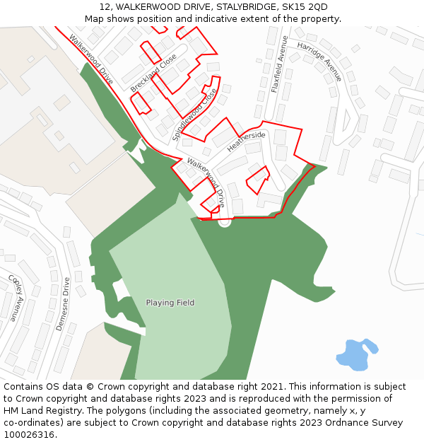 12, WALKERWOOD DRIVE, STALYBRIDGE, SK15 2QD: Location map and indicative extent of plot