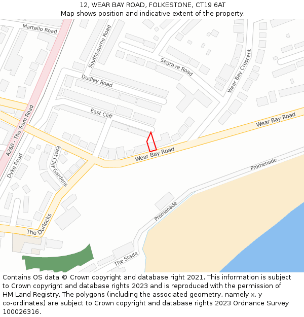 12, WEAR BAY ROAD, FOLKESTONE, CT19 6AT: Location map and indicative extent of plot