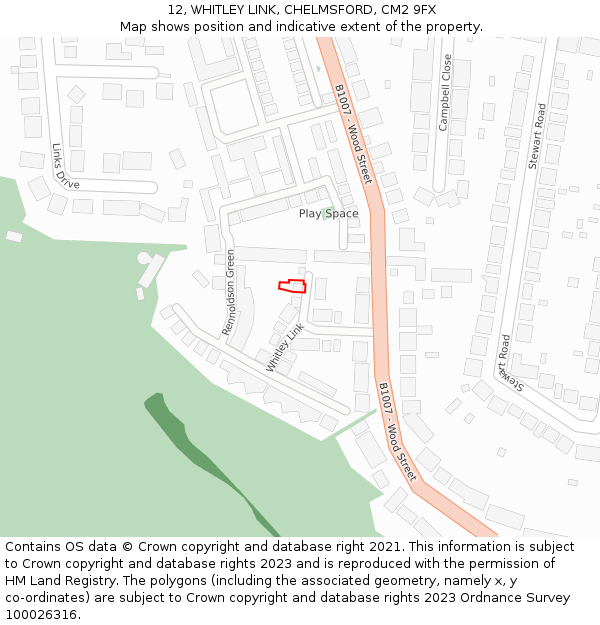 12, WHITLEY LINK, CHELMSFORD, CM2 9FX: Location map and indicative extent of plot