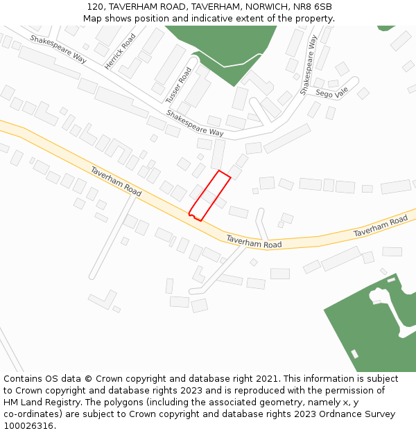 120, TAVERHAM ROAD, TAVERHAM, NORWICH, NR8 6SB: Location map and indicative extent of plot