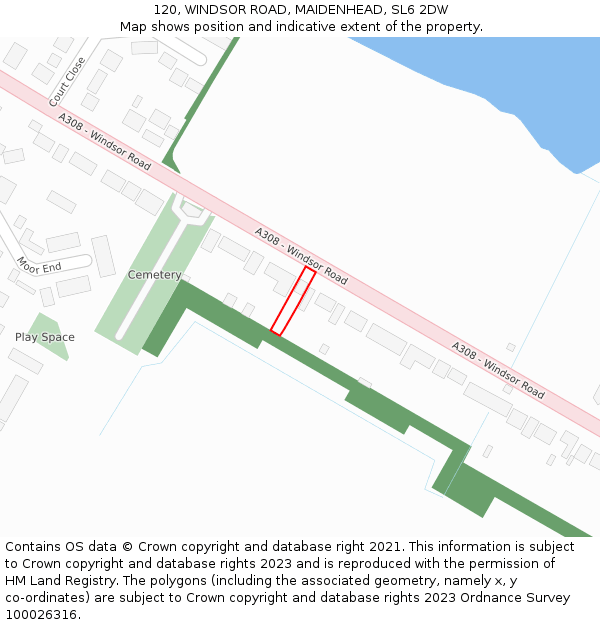 120, WINDSOR ROAD, MAIDENHEAD, SL6 2DW: Location map and indicative extent of plot