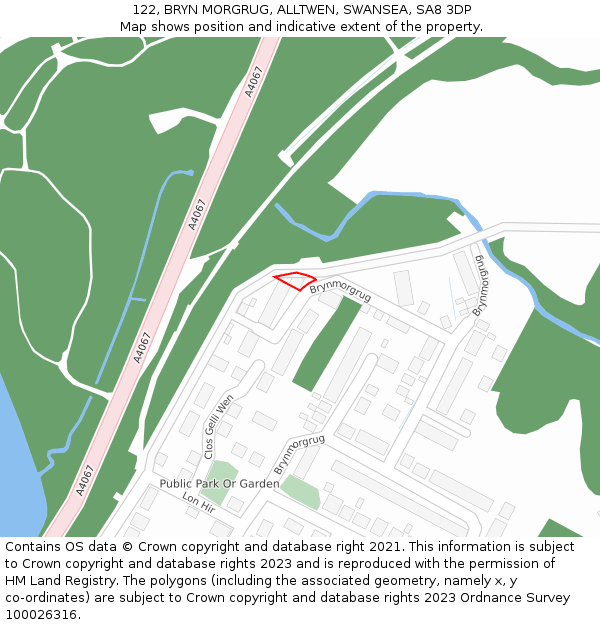 122, BRYN MORGRUG, ALLTWEN, SWANSEA, SA8 3DP: Location map and indicative extent of plot