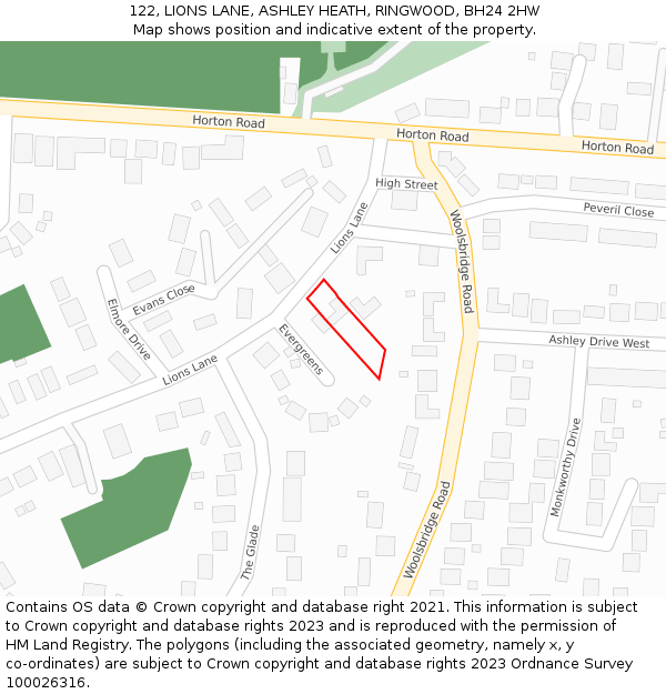 122, LIONS LANE, ASHLEY HEATH, RINGWOOD, BH24 2HW: Location map and indicative extent of plot