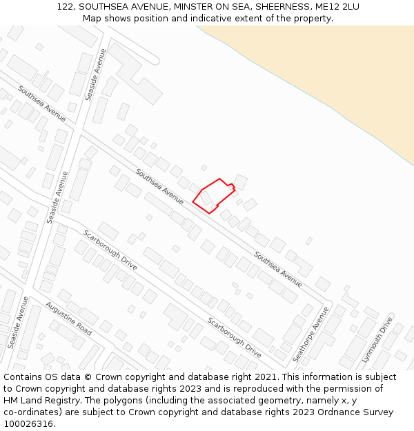 122, SOUTHSEA AVENUE, MINSTER ON SEA, SHEERNESS, ME12 2LU: Location map and indicative extent of plot