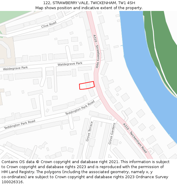 122, STRAWBERRY VALE, TWICKENHAM, TW1 4SH: Location map and indicative extent of plot