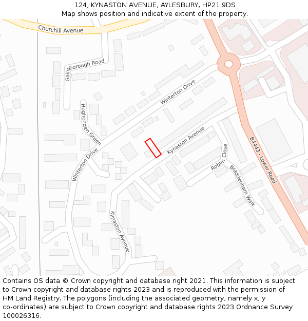 124, KYNASTON AVENUE, AYLESBURY, HP21 9DS: Location map and indicative extent of plot