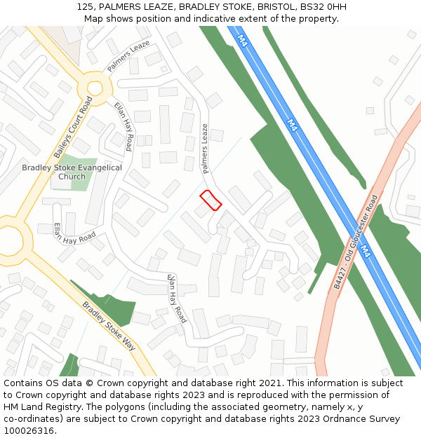 125, PALMERS LEAZE, BRADLEY STOKE, BRISTOL, BS32 0HH: Location map and indicative extent of plot