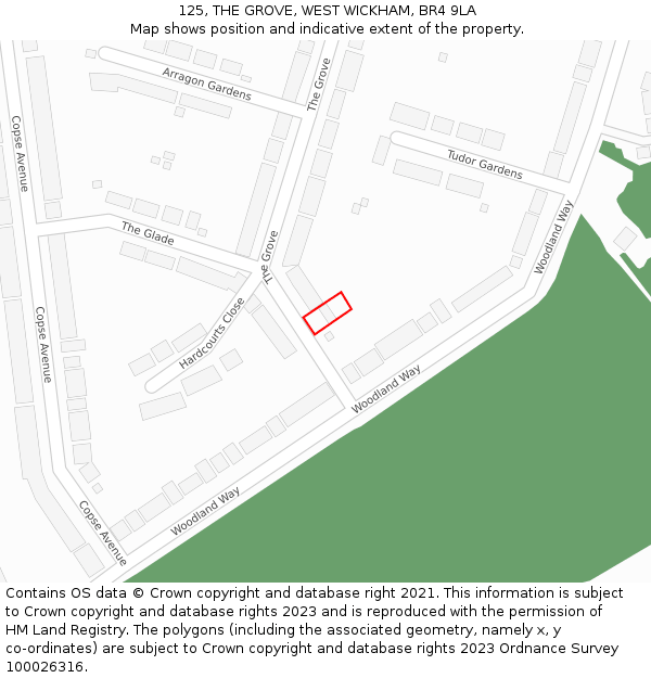 125, THE GROVE, WEST WICKHAM, BR4 9LA: Location map and indicative extent of plot